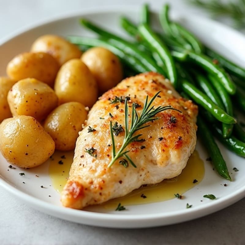 Lemon-Herb Roasted Chicken with Crispy Potatoes and Green Beans