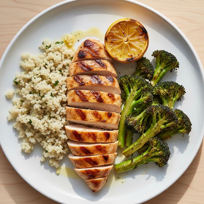 Grilled Chicken Breast with Quinoa and Roasted Broccoli
