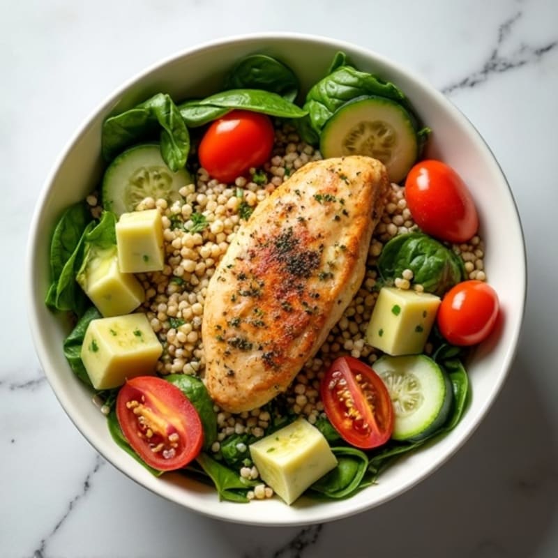 Herb-Marinated Chicken and Quinoa Bowl with Fresh Vegetables