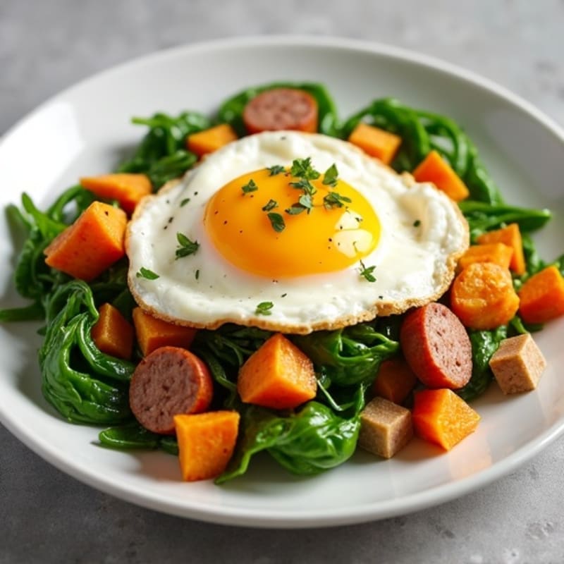 Egg White and Turkey Sausage Scramble with Spinach and Sweet Potato