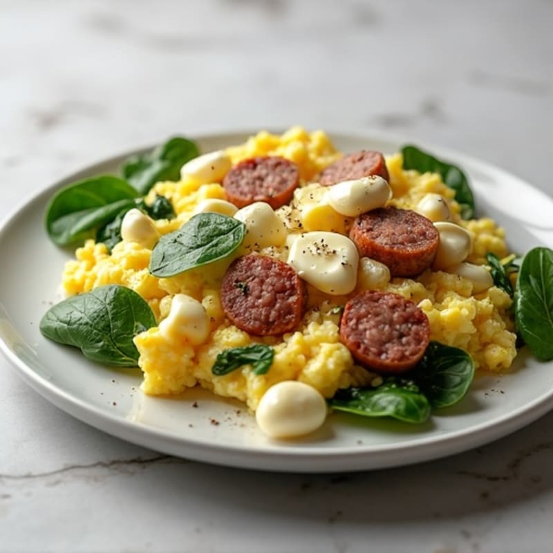 Egg White and Spinach Scramble with Turkey Sausage