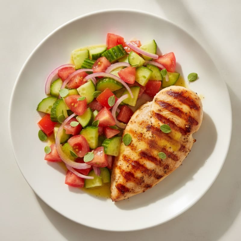 Grilled Chicken Breast with Cucumber Tomato Salad