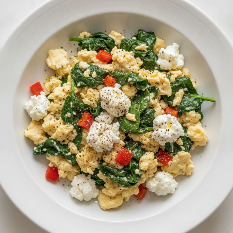 Egg White Spinach Scramble with Cottage Cheese