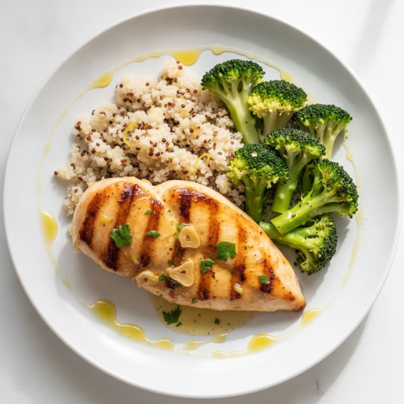Grilled Chicken Breast with Quinoa and Steamed Broccoli