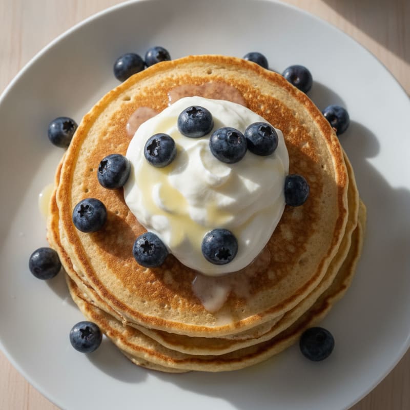 Cottage Cheese Protein Pancakes with Greek Yogurt Topping