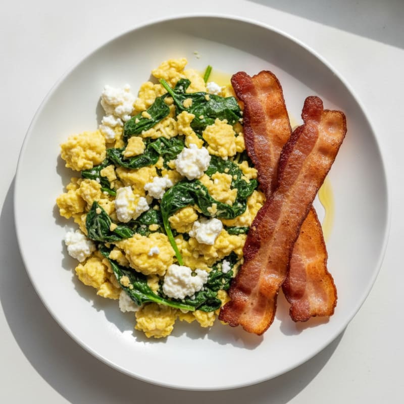 Cottage Cheese Scramble with Spinach and Turkey Bacon