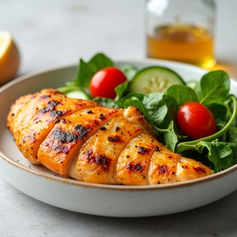 Honey-Garlic Chicken with Roasted Sweet Potato and Fresh Garden Salad