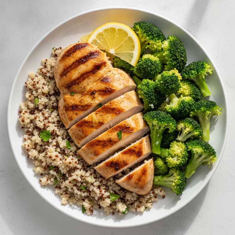 Grilled Chicken Breast with Quinoa and Steamed Broccoli