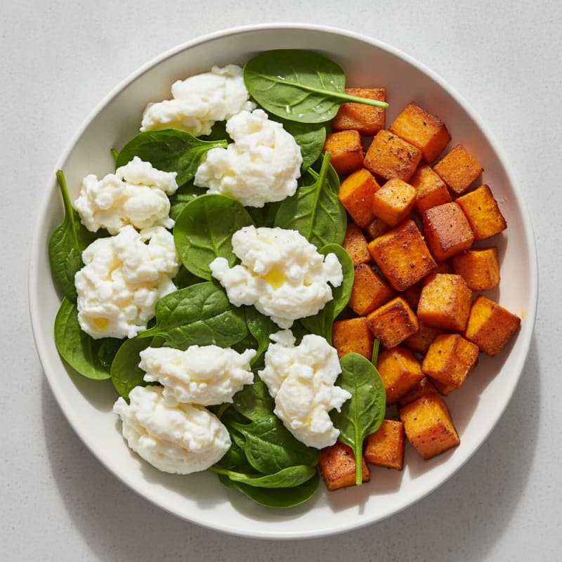 Scrambled Egg Whites with Roasted Sweet Potato and Spinach