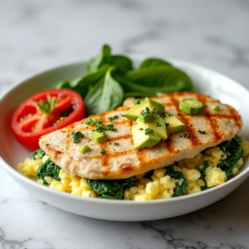 Egg White Scramble with Spinach and Grilled Turkey Breast