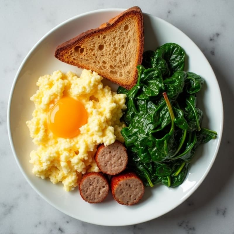Egg White Scramble with Turkey Sausage and Sautéed Spinach