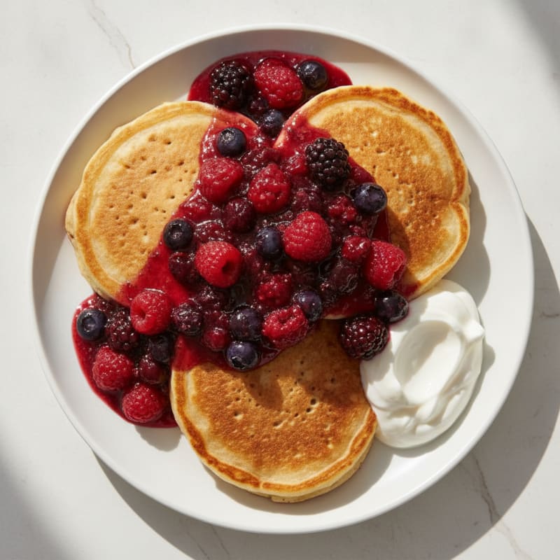 Fluffy Buttermilk Pancakes with Berry Compote