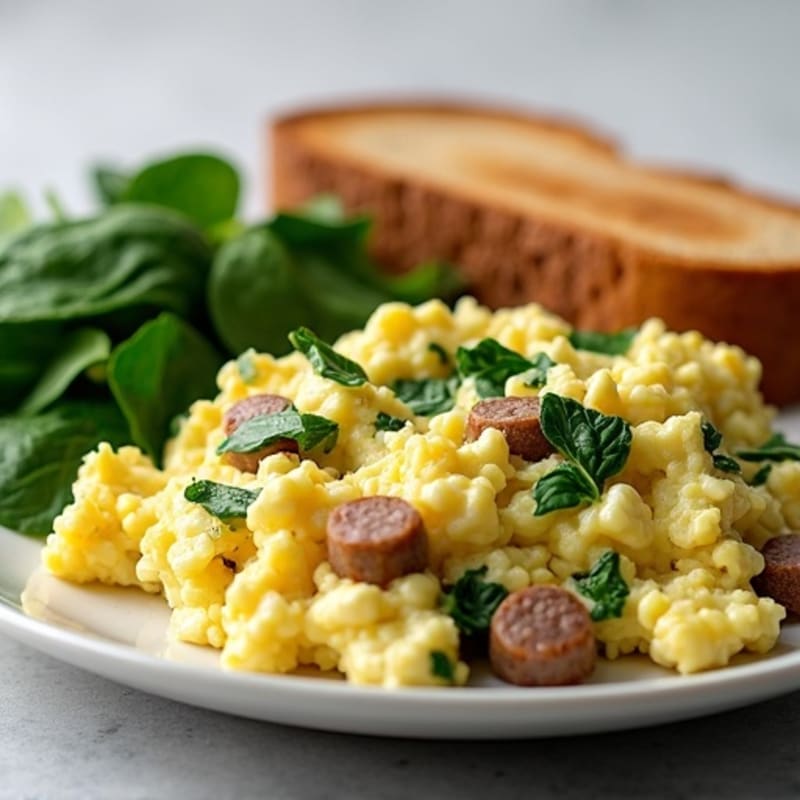 Egg White and Spinach Scramble with Turkey Sausage