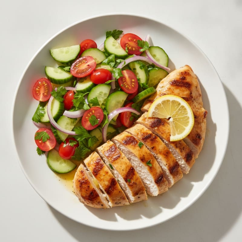 Grilled Chicken Breast with Cucumber Tomato Salad