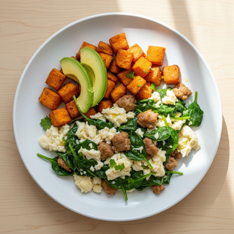 Egg White and Turkey Sausage Scramble with Spinach