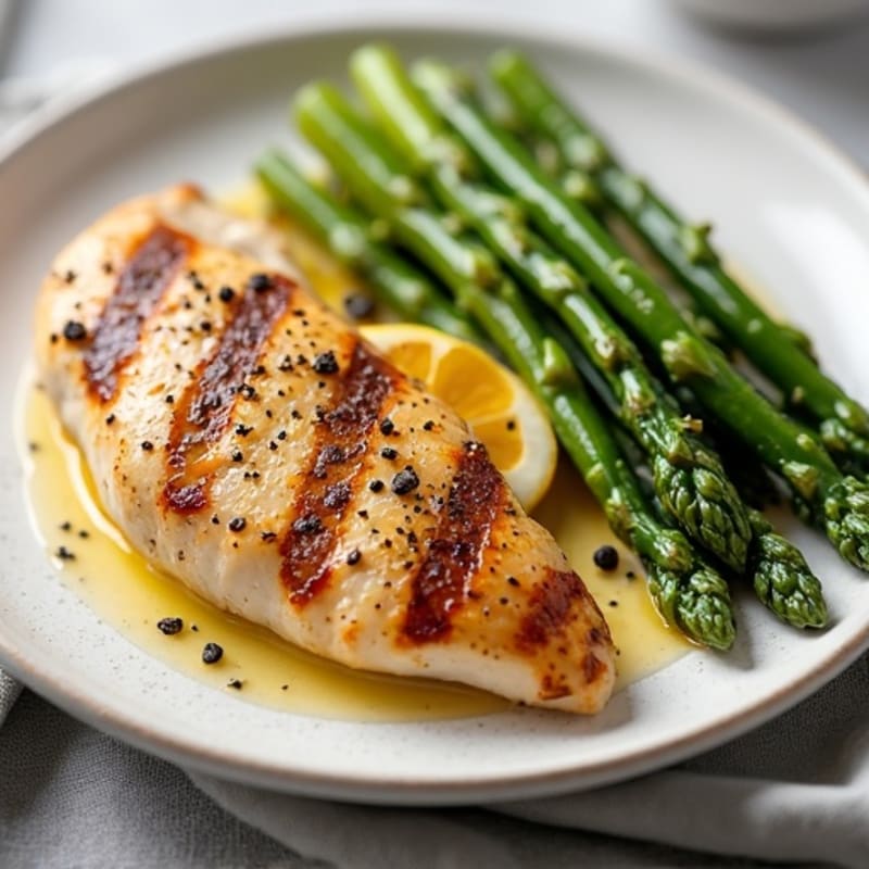 Lemon Pepper Roasted Chicken Breast with Crispy Asparagus