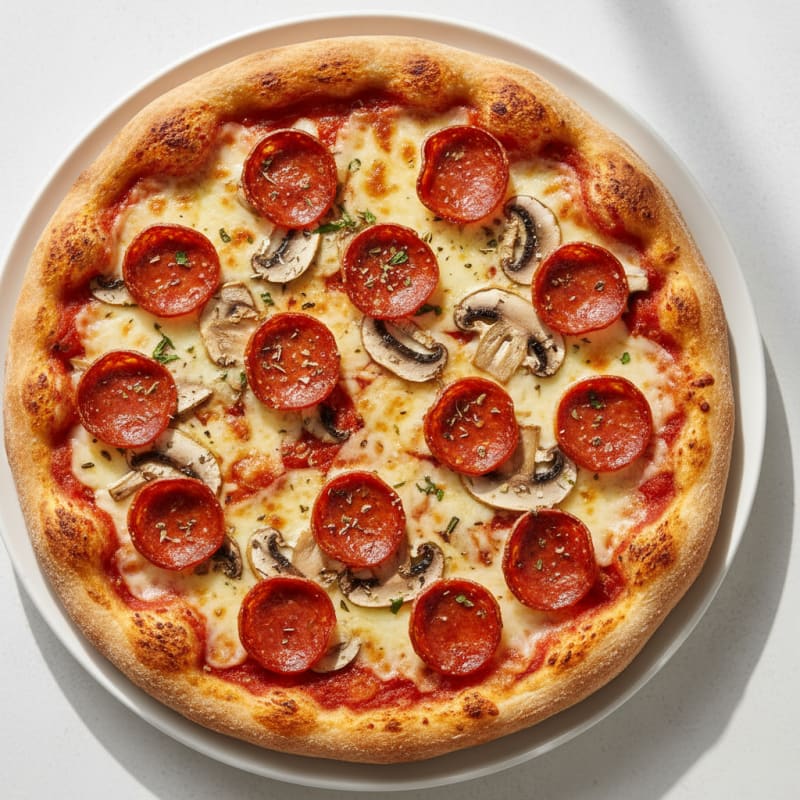 Crispy Pepperoni and Mushroom Pizza