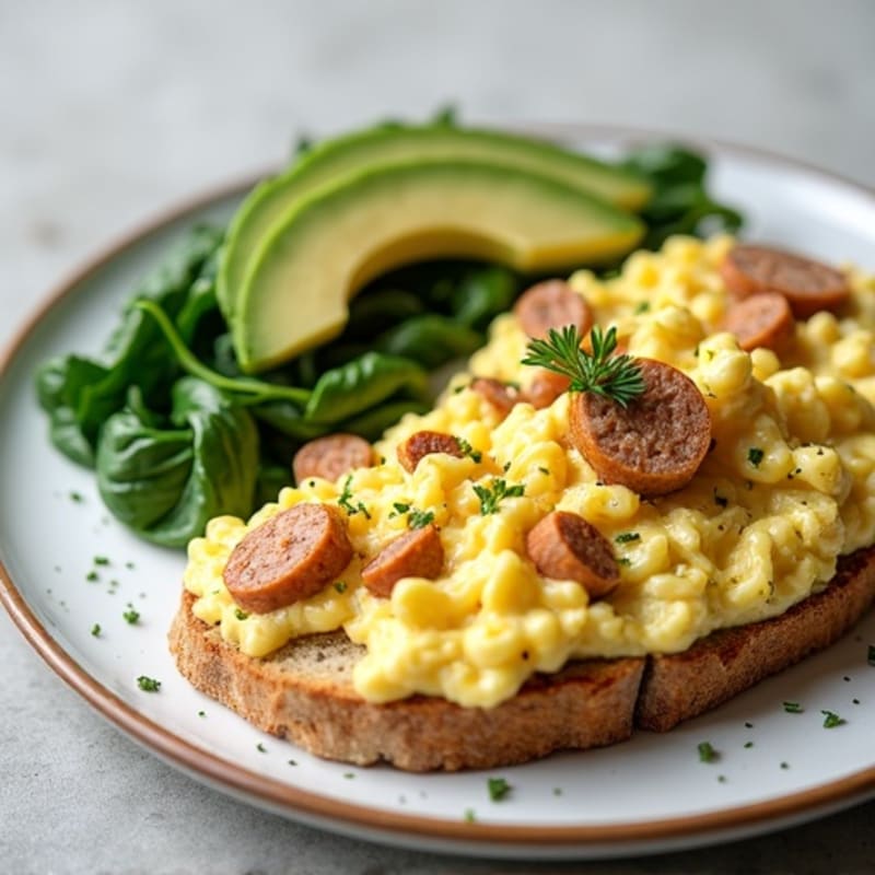 Egg White Scramble with Turkey Sausage and Spinach