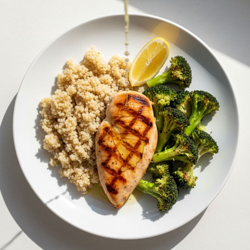 Grilled Chicken Breast with Quinoa and Steamed Broccoli