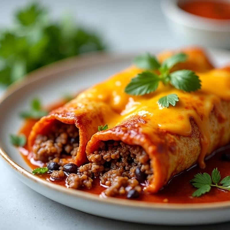 Black Bean and Grass-Fed Beef Enchiladas with Melted Cheese