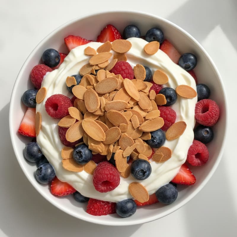 Greek Yogurt Protein Parfait with Mixed Berries and Almonds