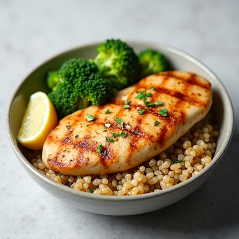 Grilled Chicken Breast with Roasted Broccoli and Quinoa