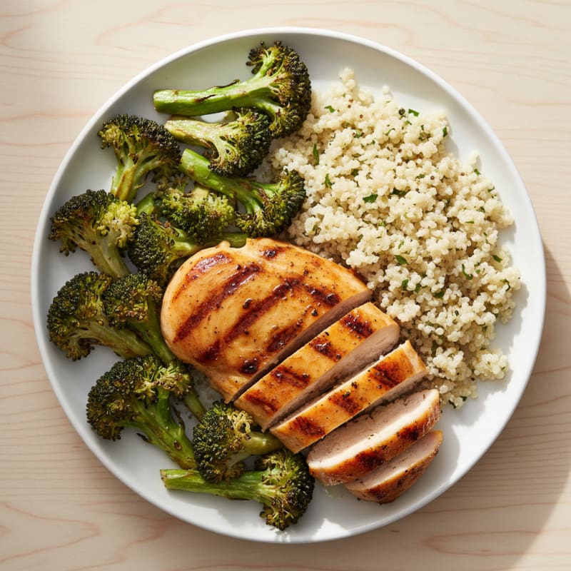 Grilled Chicken Breast with Roasted Broccoli and Quinoa