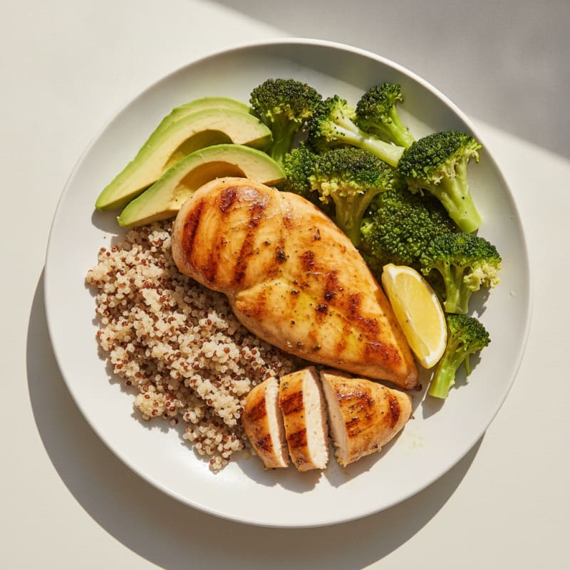 Grilled Chicken Breast with Quinoa and Steamed Broccoli