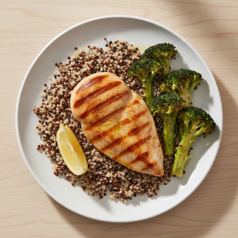 Grilled Chicken Breast with Roasted Broccoli and Quinoa