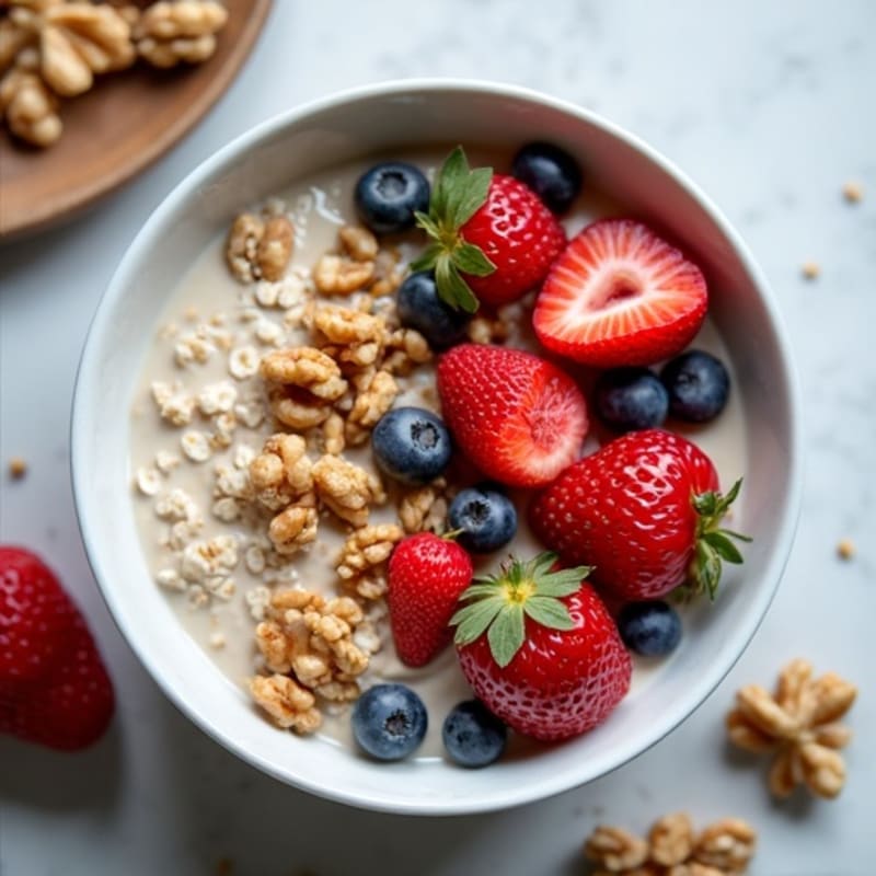 Creamy Protein Oatmeal with Fresh Berries and Crunchy Nuts