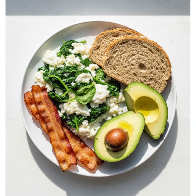 Scrambled Egg Whites with Spinach and Turkey Bacon