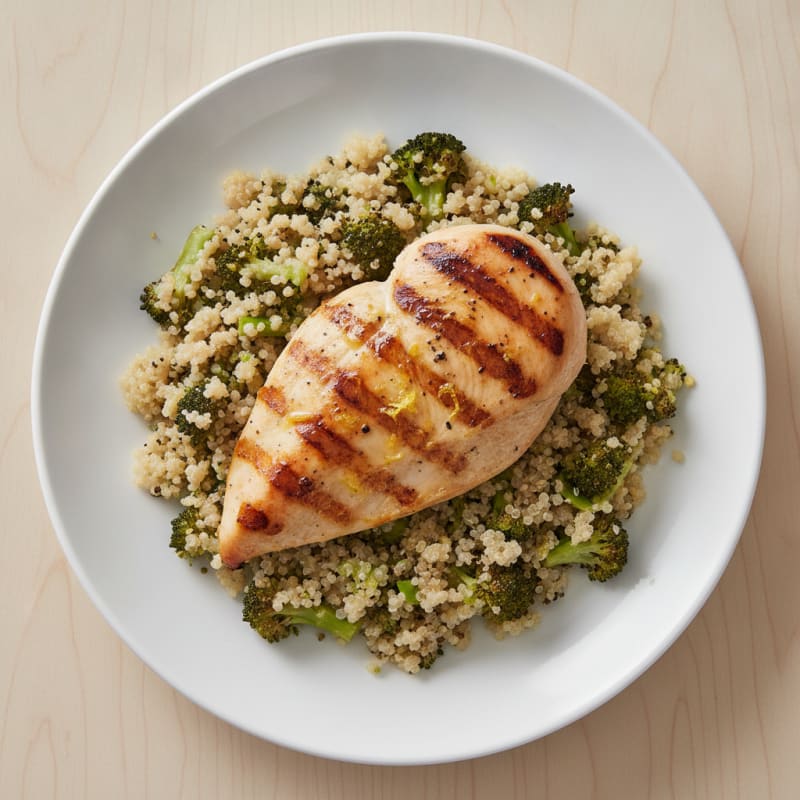 Grilled Chicken Breast with Quinoa and Roasted Broccoli