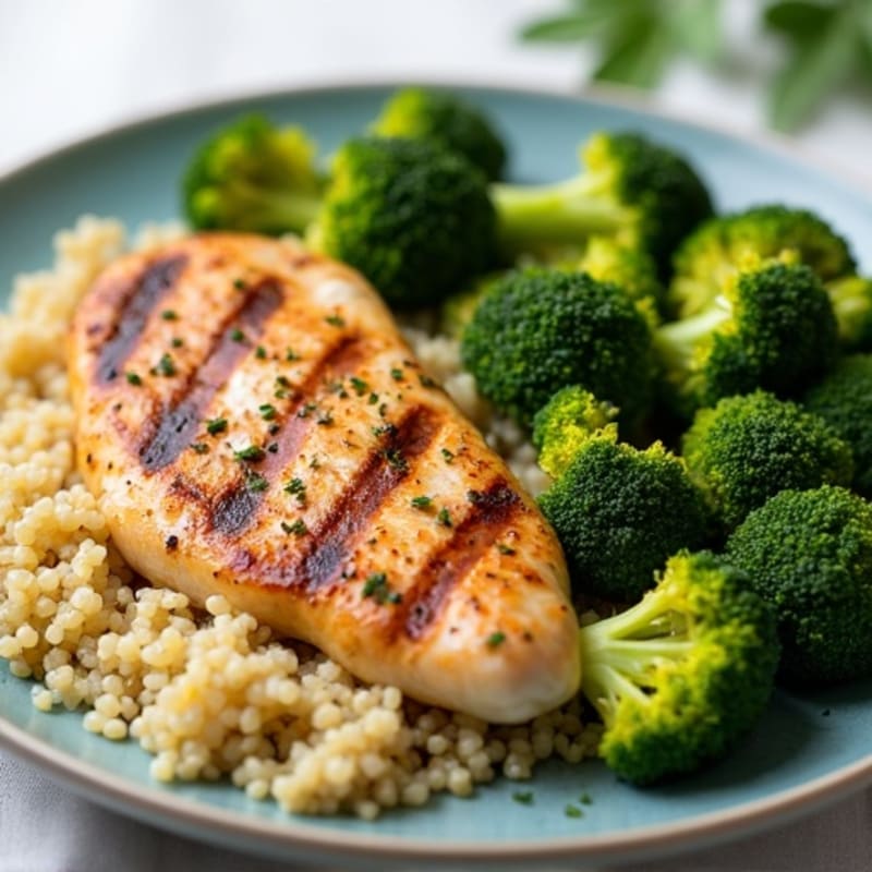 Grilled Chicken Breast with Quinoa and Roasted Broccoli