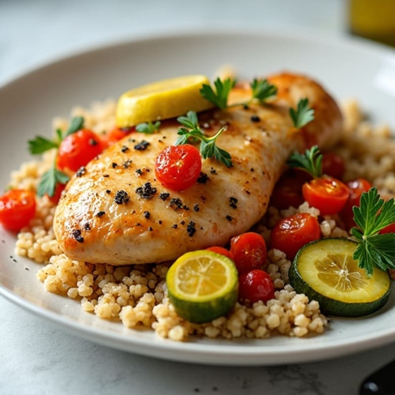 Garlic-Herb Pan Seared Diced Chicken with Roasted Vegetables