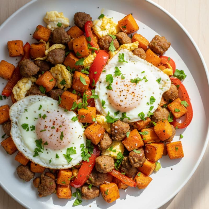 Sheet Pan Sausage and Egg Hash