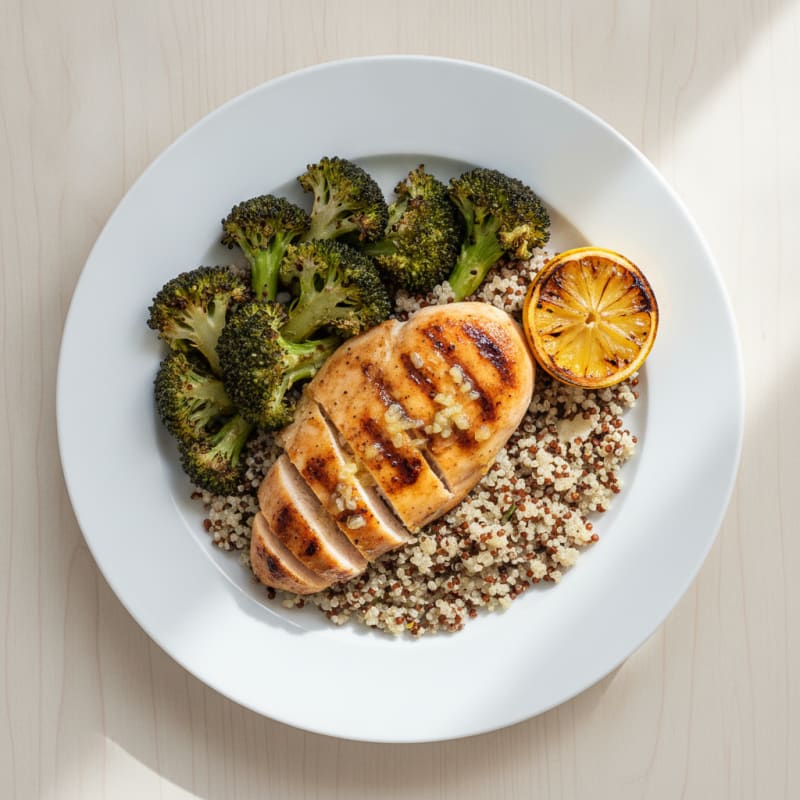 Grilled Chicken Breast with Quinoa and Roasted Broccoli
