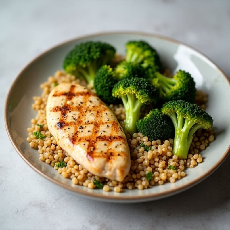 Grilled Chicken Breast with Quinoa and Roasted Broccoli