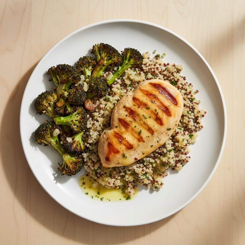 Grilled Chicken Breast with Quinoa and Roasted Broccoli