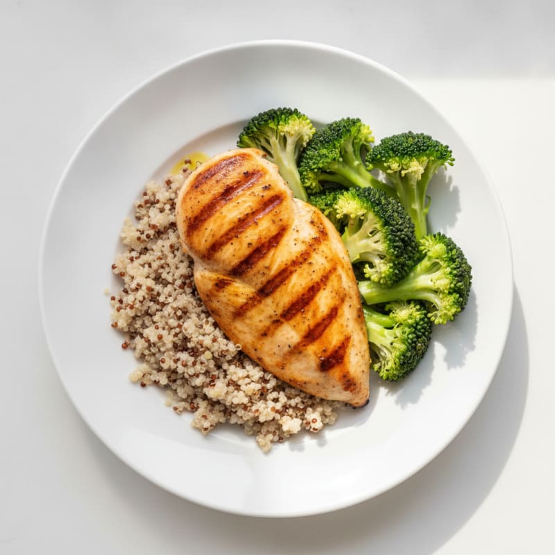Grilled Chicken Breast with Quinoa and Steamed Broccoli