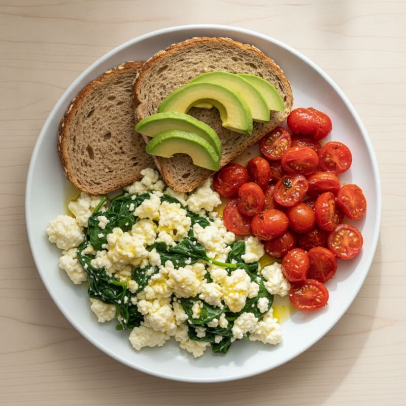 Cottage Cheese Scramble with Spinach and Cherry Tomatoes