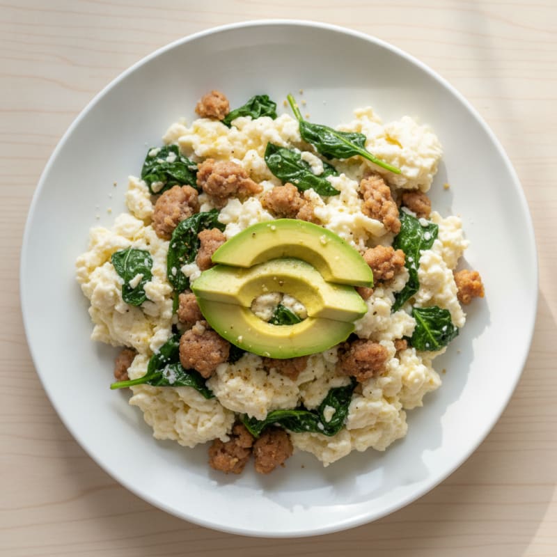 Egg White Scramble with Turkey Sausage and Spinach