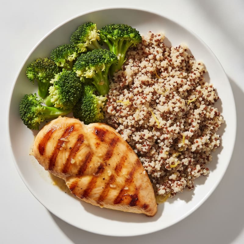 Grilled Chicken Breast with Quinoa and Steamed Broccoli