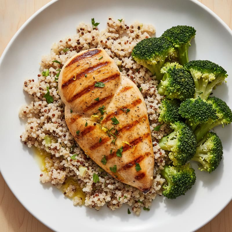 Grilled Chicken Breast with Quinoa and Steamed Broccoli