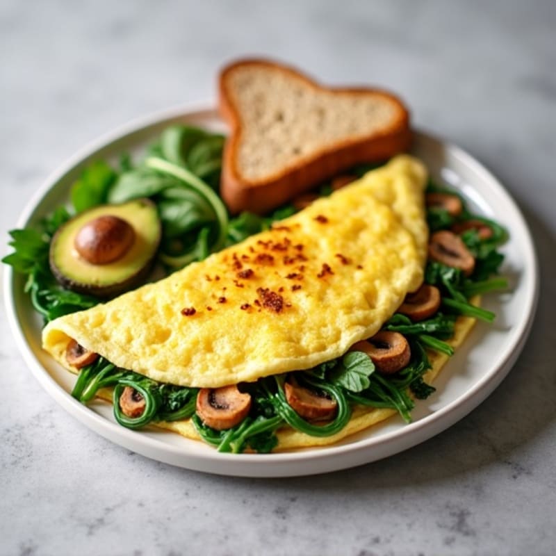 Fluffy Egg White Omelette with Fresh Spinach and Mushrooms