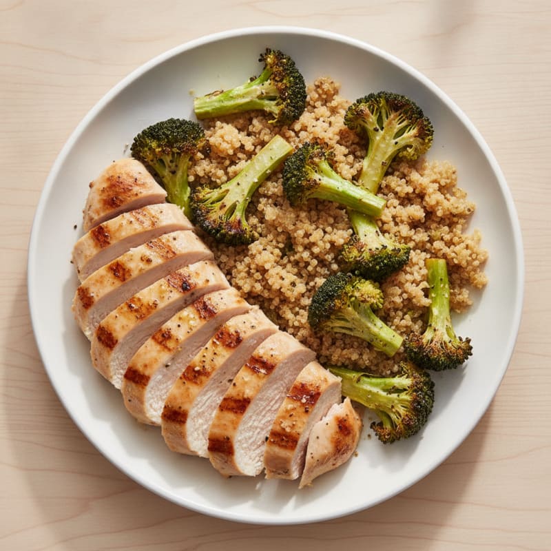 Grilled Chicken Breast with Roasted Broccoli and Quinoa