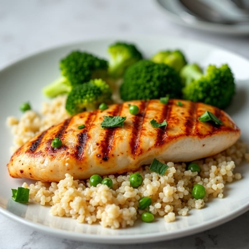 Grilled Chicken Breast with Quinoa and Steamed Broccoli