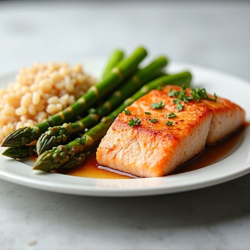 Seared Salmon with Steamed Asparagus and Brown Rice