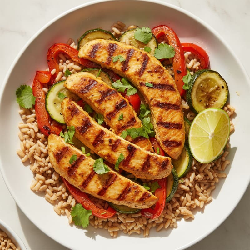 Grilled Vegetable Chicken Bowl with Brown Rice