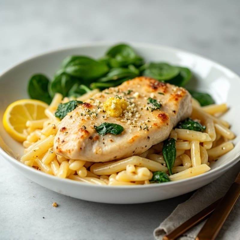 Creamy Lemon Garlic Chicken Pasta with Fresh Spinach