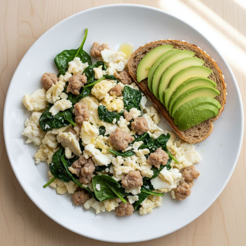 Egg White and Turkey Sausage Scramble with Spinach